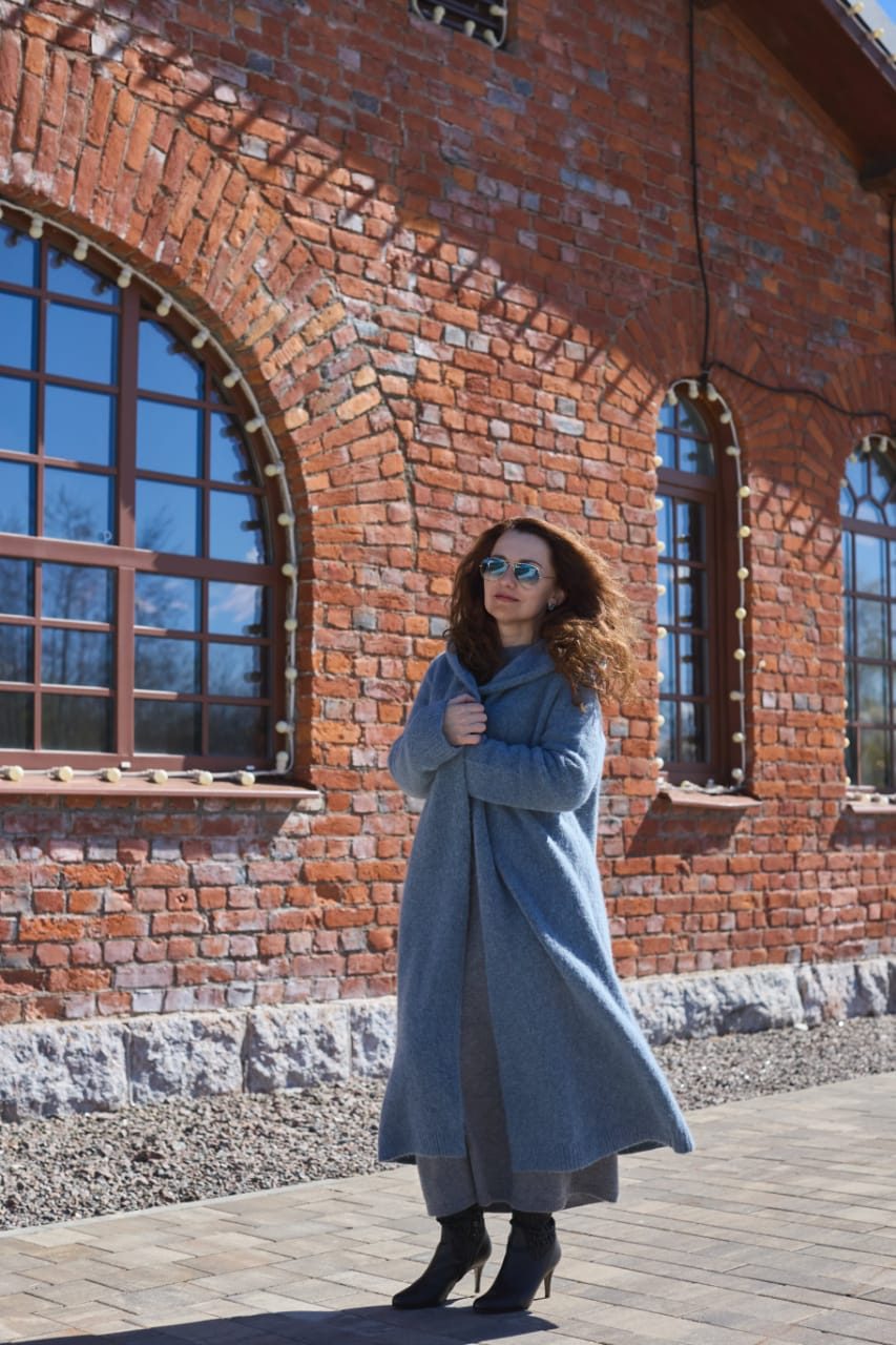 Long manteau bleu en alpaga